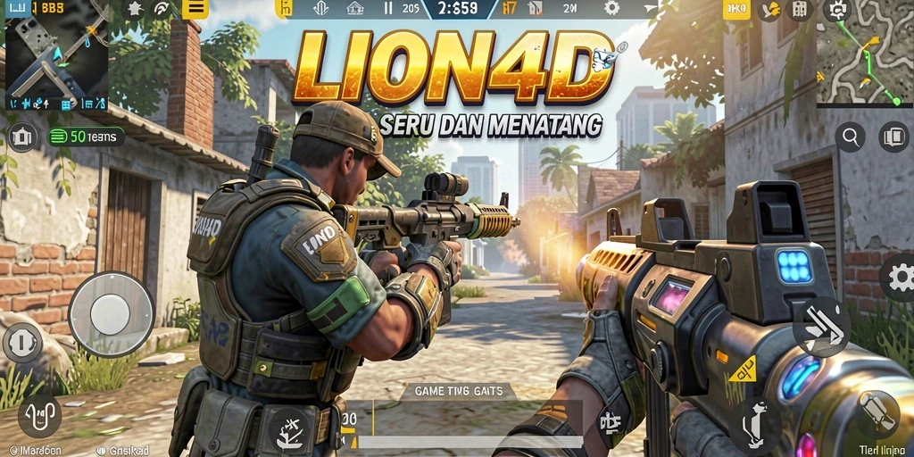 Screenshot gameplay LION4D menampilkan aksi menembak yang mendebarkan.