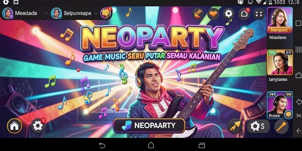 Tampilan gameplay NEOPARTY yang seru dan interaktif saat bermain musik.
