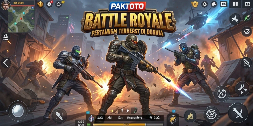 Tangkapan layar utama dari PAKTOTO menampilkan aksi seru dalam pertempuran Battle Royale.